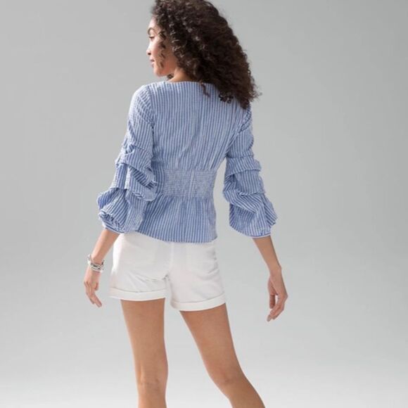 White House Black Market Seersucker Top with Tie Waist Sz 12 - Picture 7 of 14